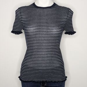 ✨3/$15 Zara Blue White Striped Sheer Stretch Short Sleeve Shirt M